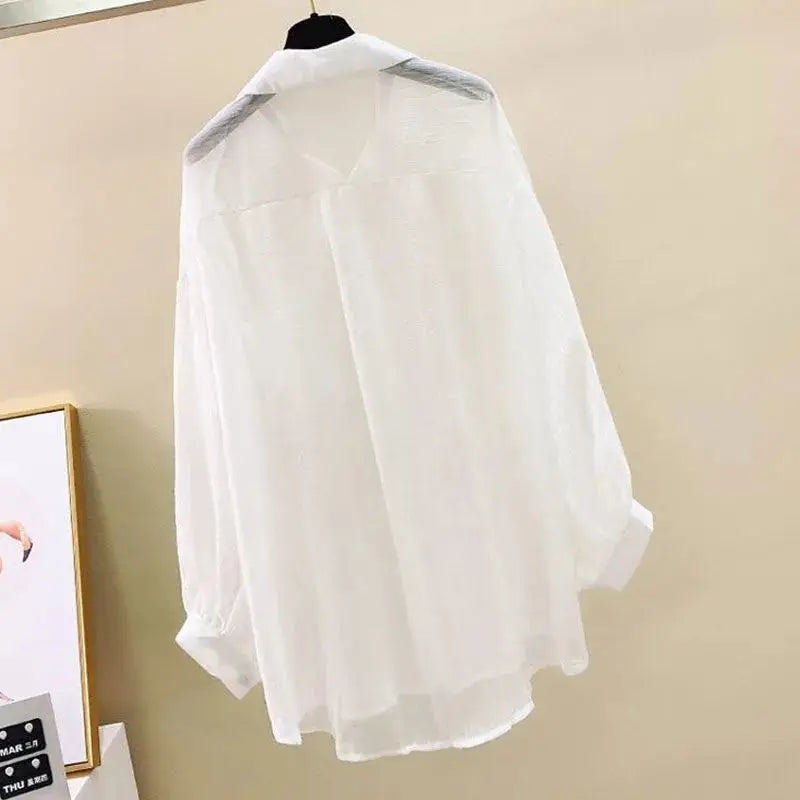 BreezeLayer Sheer Chiffon Sun Shirt – Lightweight Oversized Summer Blouse- Coastal Thread