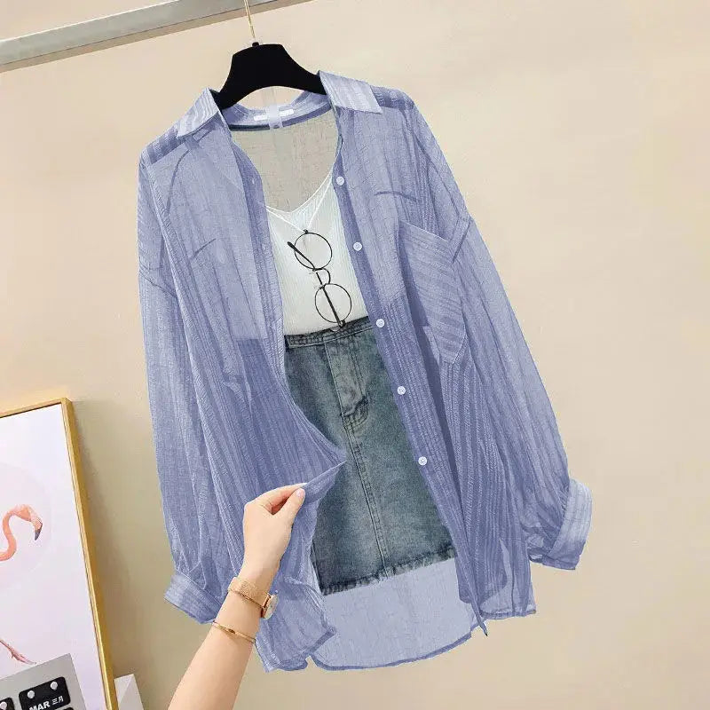 BreezeLayer Sheer Chiffon Sun Shirt – Lightweight Oversized Summer Blouse- Coastal Thread