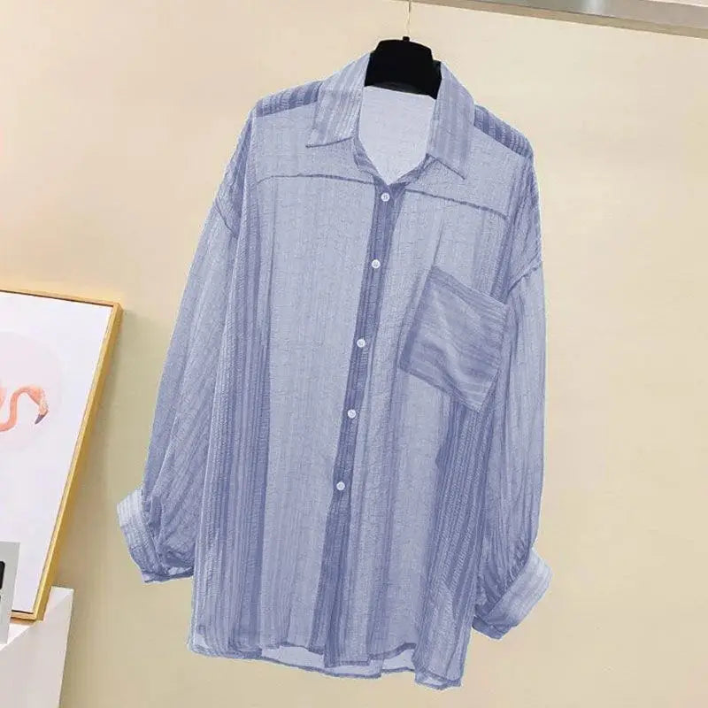 BreezeLayer Sheer Chiffon Sun Shirt – Lightweight Oversized Summer Blouse- Coastal Thread